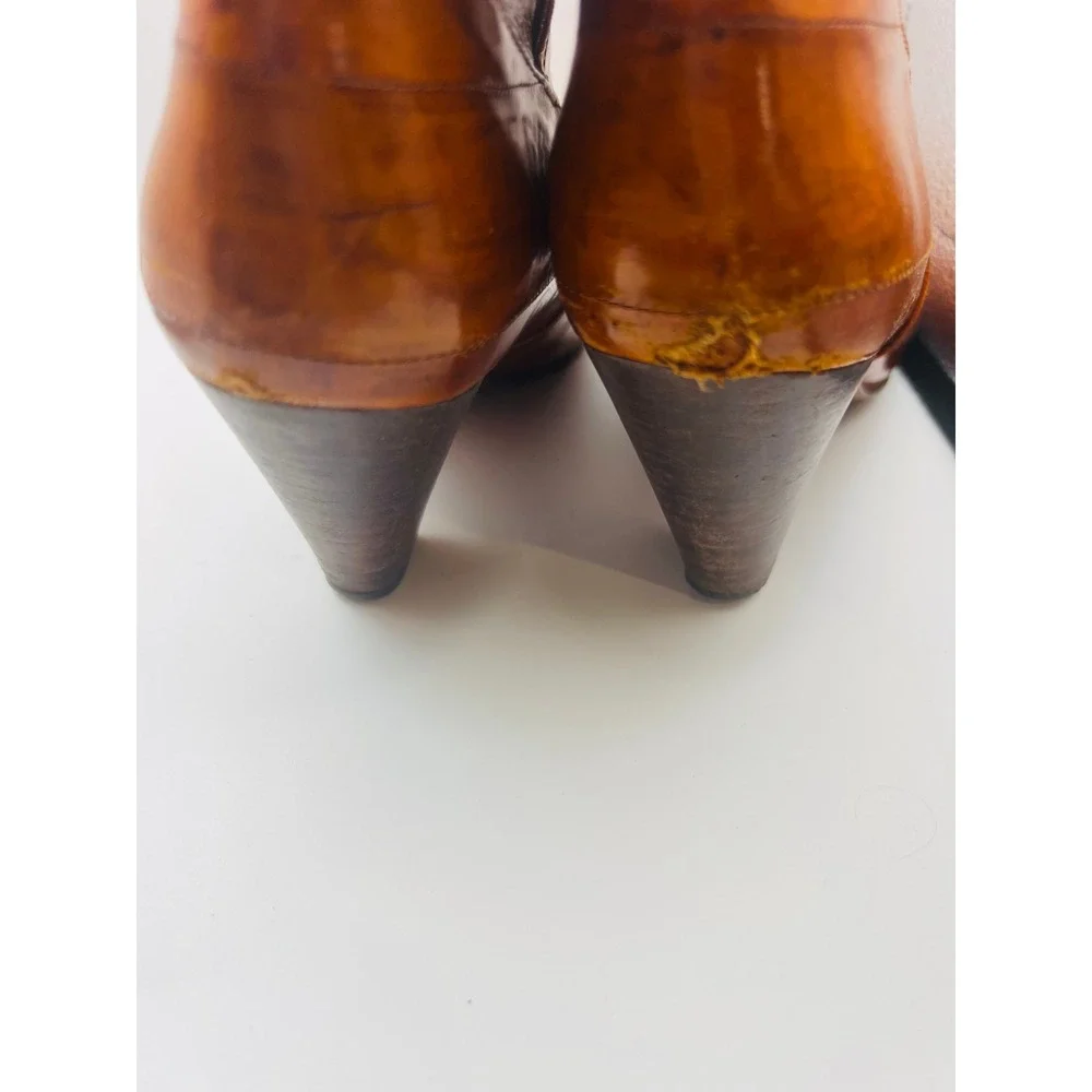 Sacha London Vintage Cognac Leather Western Cowboy Boots Made in Spain Heel 3.5" - Picture 4 of 10